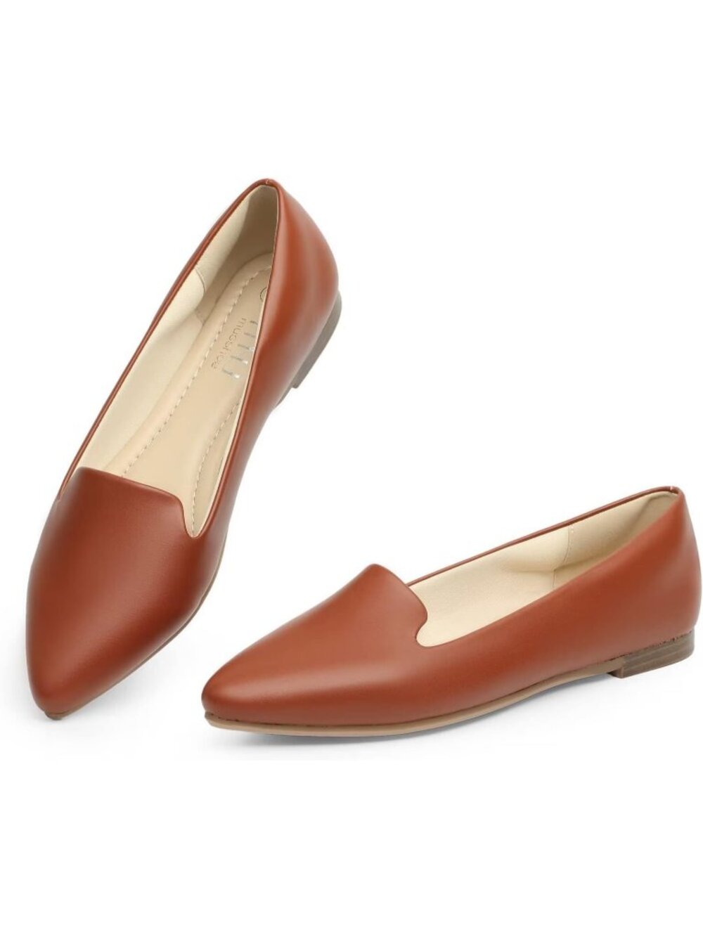 Women's Coffee Brown Comfortable Pointed Toe Memory Foam Slip On Flat Shoes
